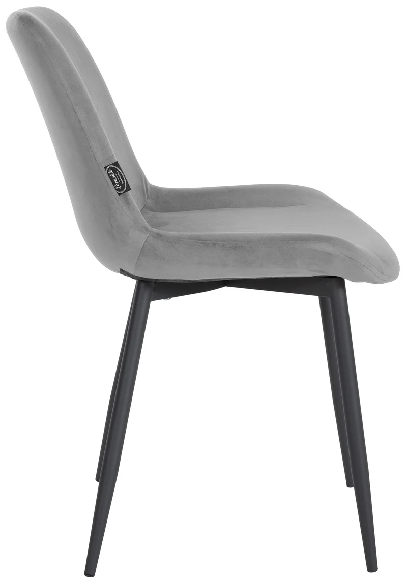 Chaise de salle à manger design moderne assise en velours gris et pieds en métal noir 10_0002156