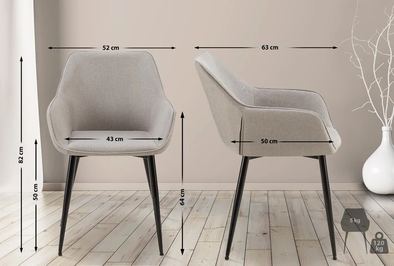 Chaise de salle à manger bureau salle d'attente x1 en tissu gris clair et métal noir 10_0002152