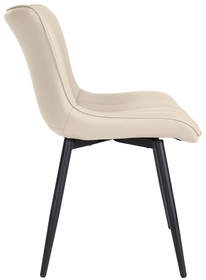 Chaise de salle à manger x1 coutures décoratives verticales avec pieds en métal noir assise en PVC crème 10_0002259