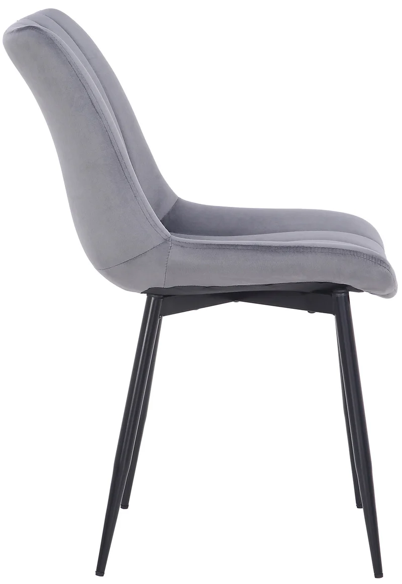 Chaise de salle à manger x1 couture décorative vertical avec pieds en métal noir mat et assise en velours gris 10_0002325