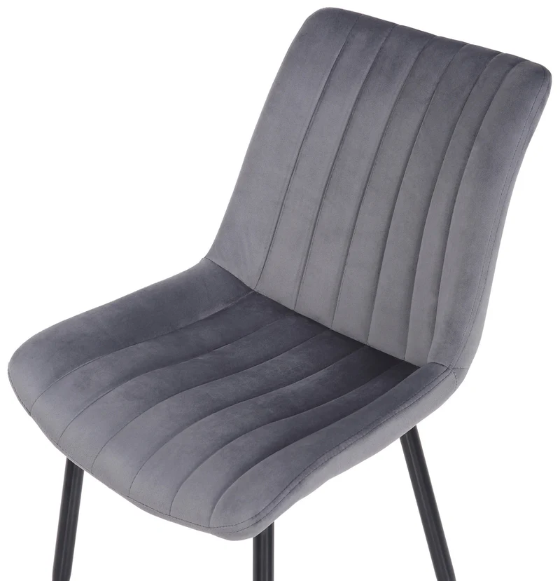 Chaise de salle à manger x1 couture décorative vertical avec pieds en métal noir mat et assise en velours gris 10_0002325