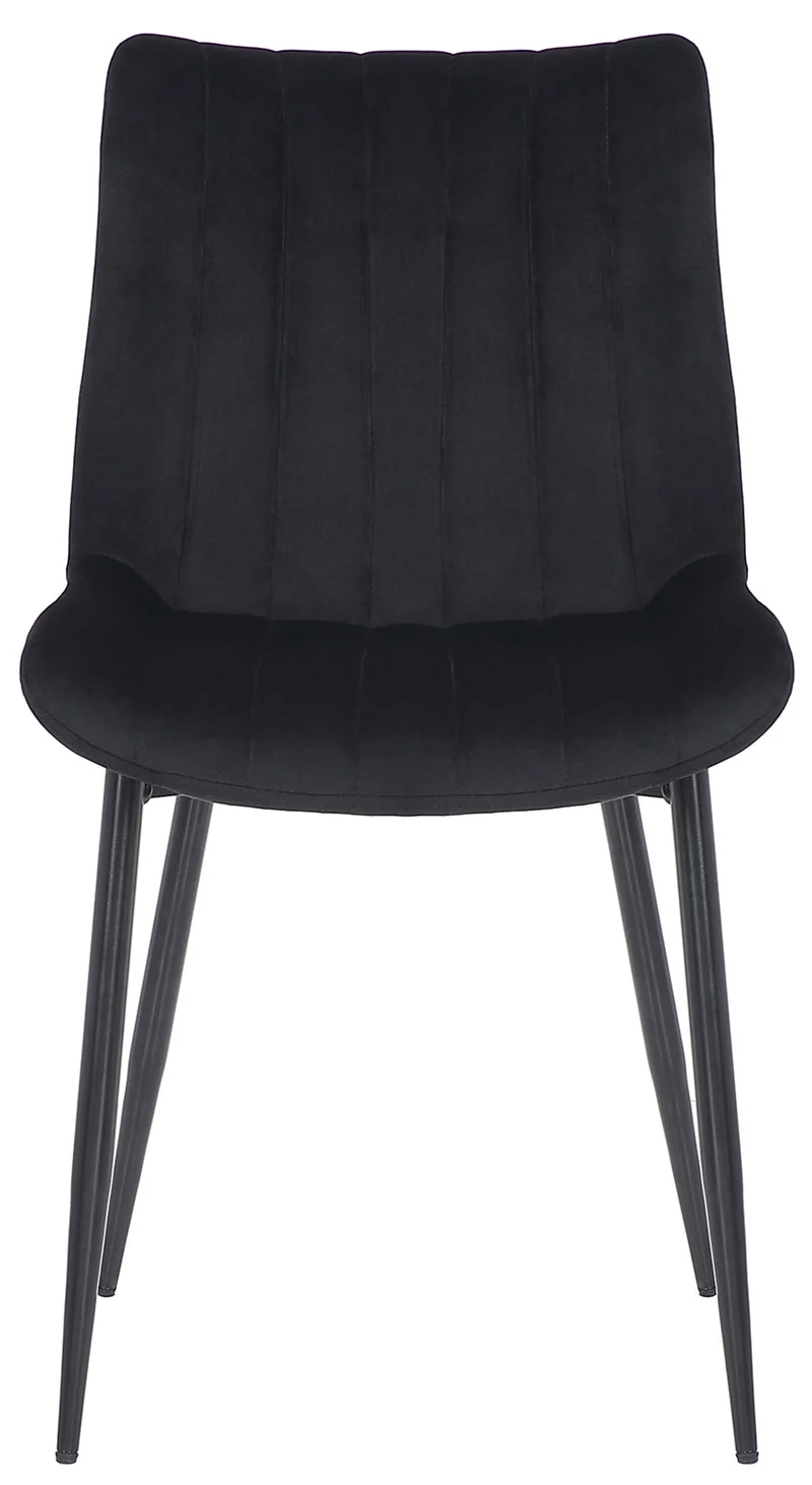 Chaise de salle à manger x1 couture décorative vertical avec pieds en métal noir mat et assise en velours noir 10_0002324