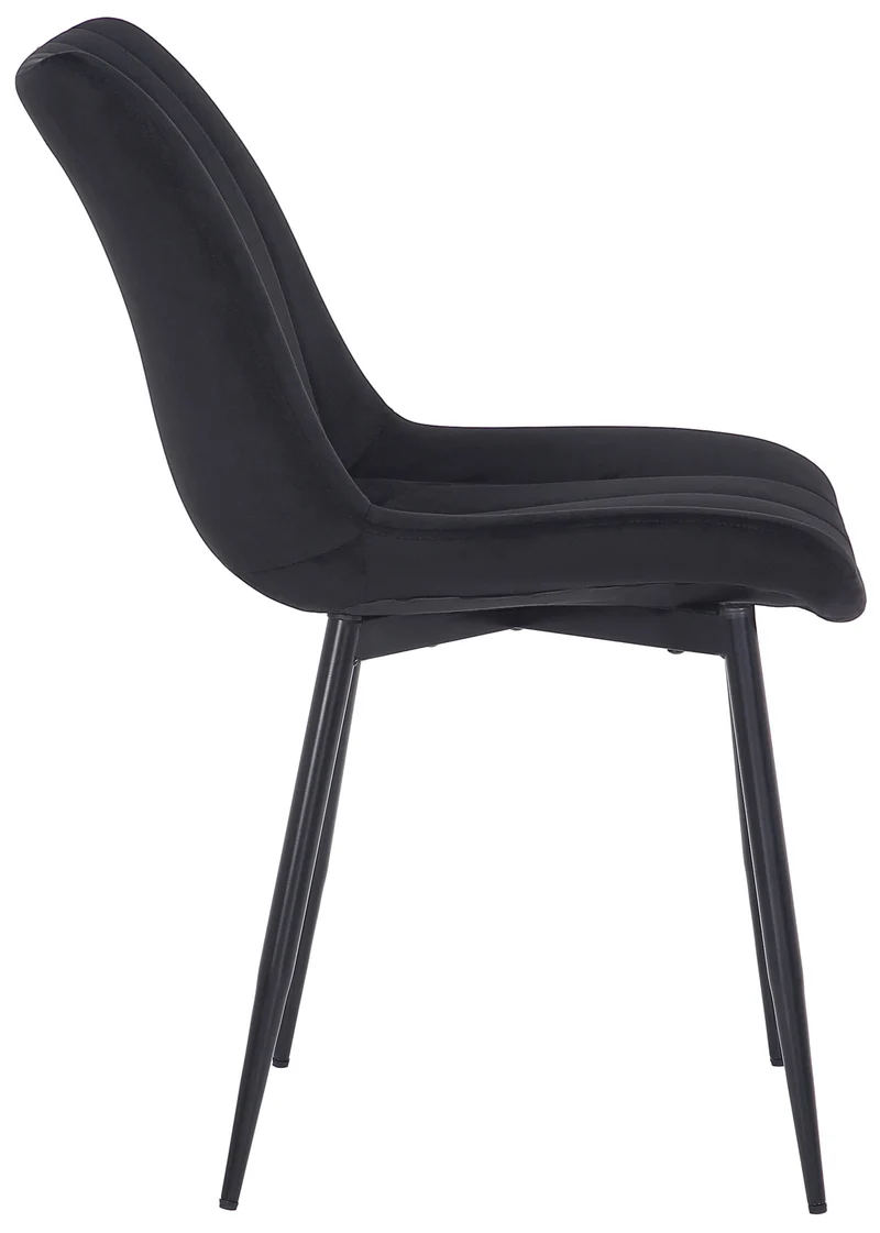 Chaise de salle à manger x1 couture décorative vertical avec pieds en métal noir mat et assise en velours noir 10_0002324