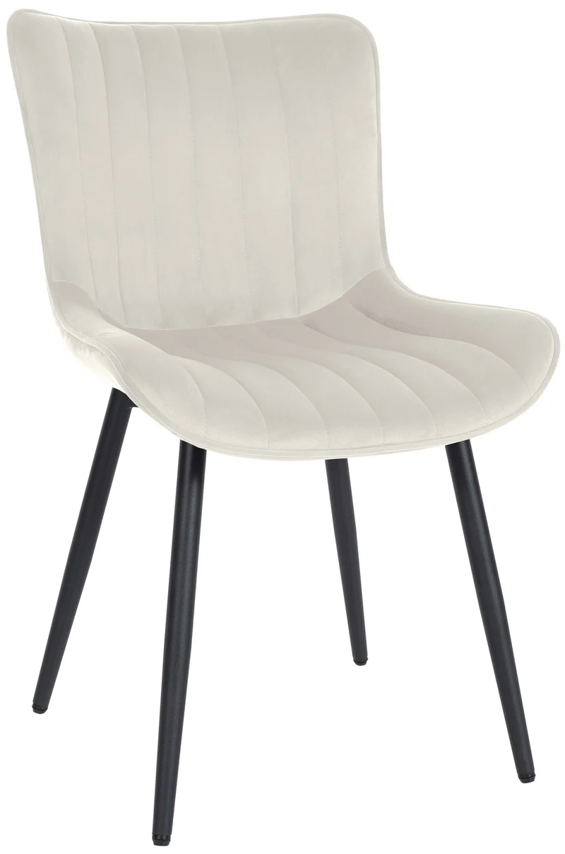 Chaise de salle à manger x1 coutures décoratives verticales avec pieds en métal noir assise en velours crème 10_0002261