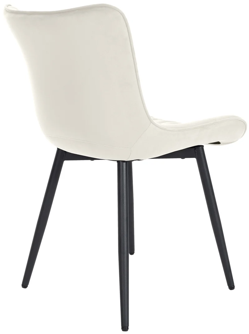 Chaise de salle à manger x1 coutures décoratives verticales avec pieds en métal noir assise en velours crème 10_0002261