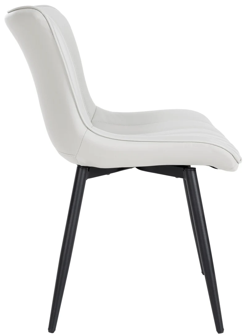 Chaise de salle à manger x1 coutures décoratives verticales avec pieds en métal noir assise en PVC blanc 10_0002258