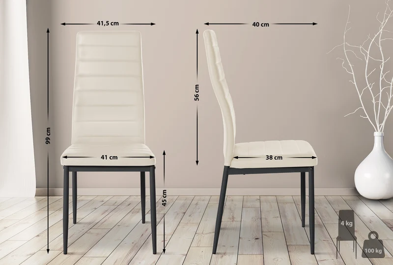 Chaise de salle à manger x1 design simple en PVC crème avec couture décorative cadre en métal noir 10_0002056