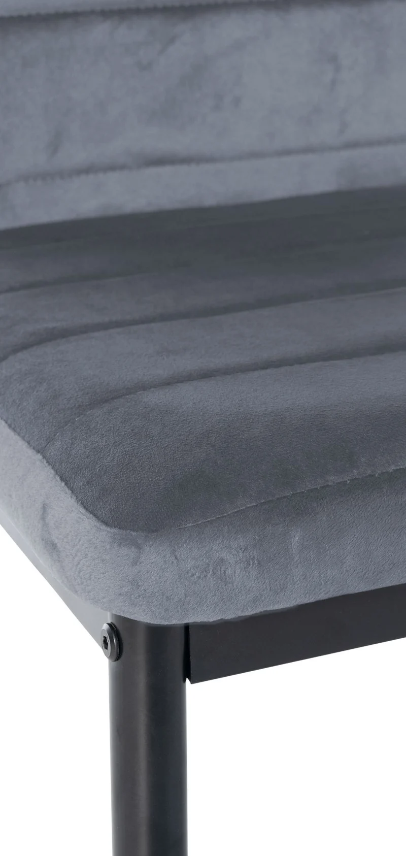 Chaise de salle à manger x1 design simple en velours gris clair avec couture décorative cadre en métal noir 10_0002058