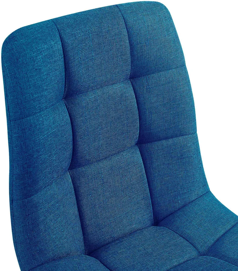 Chaise de salle à manger x1 coutures décoratives carrées en tissu bleu et métal noir 10_0002140