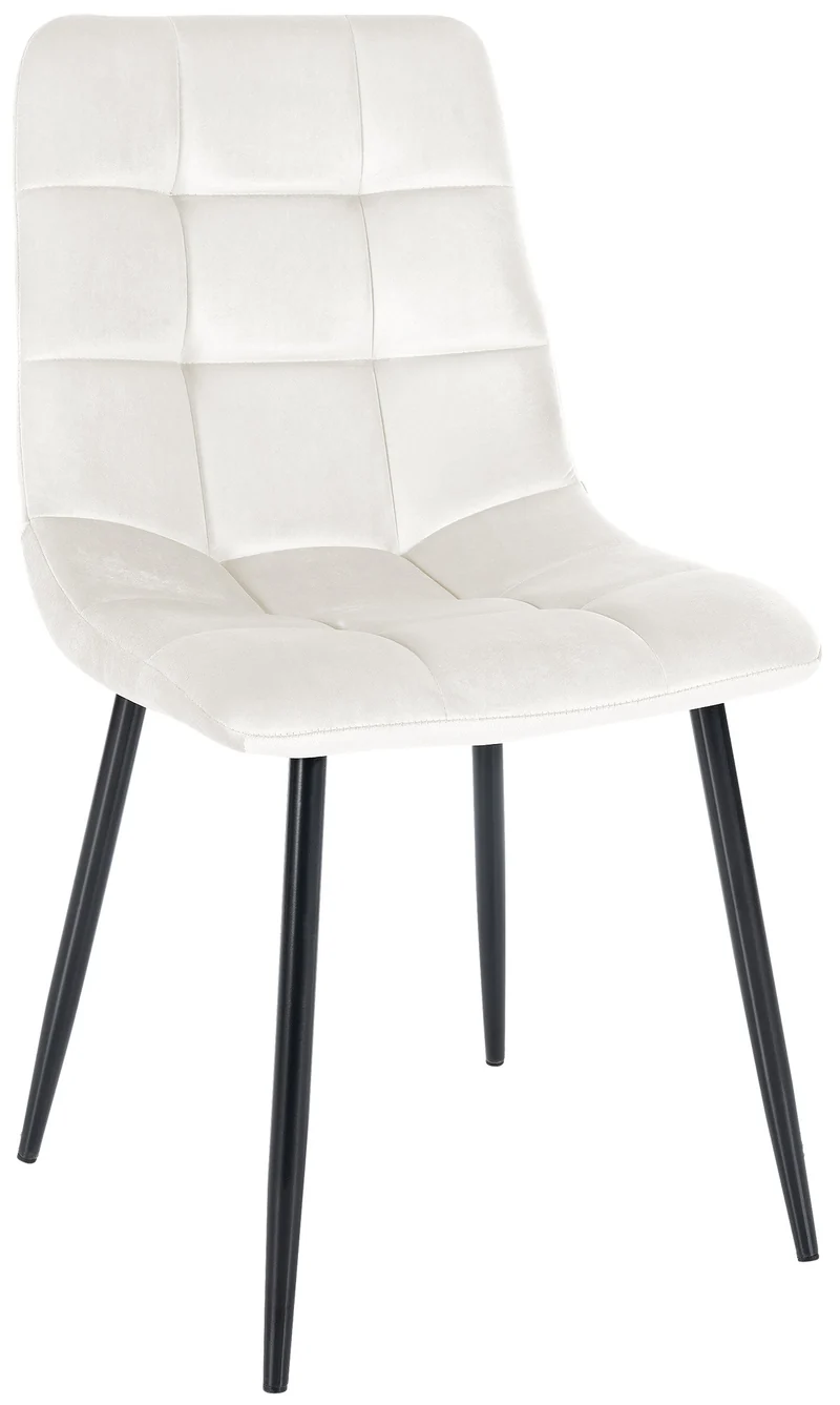 Chaise de salle à manger x1 coutures décoratives carrées en tissu velours blanc crème et métal noir 10_0002136