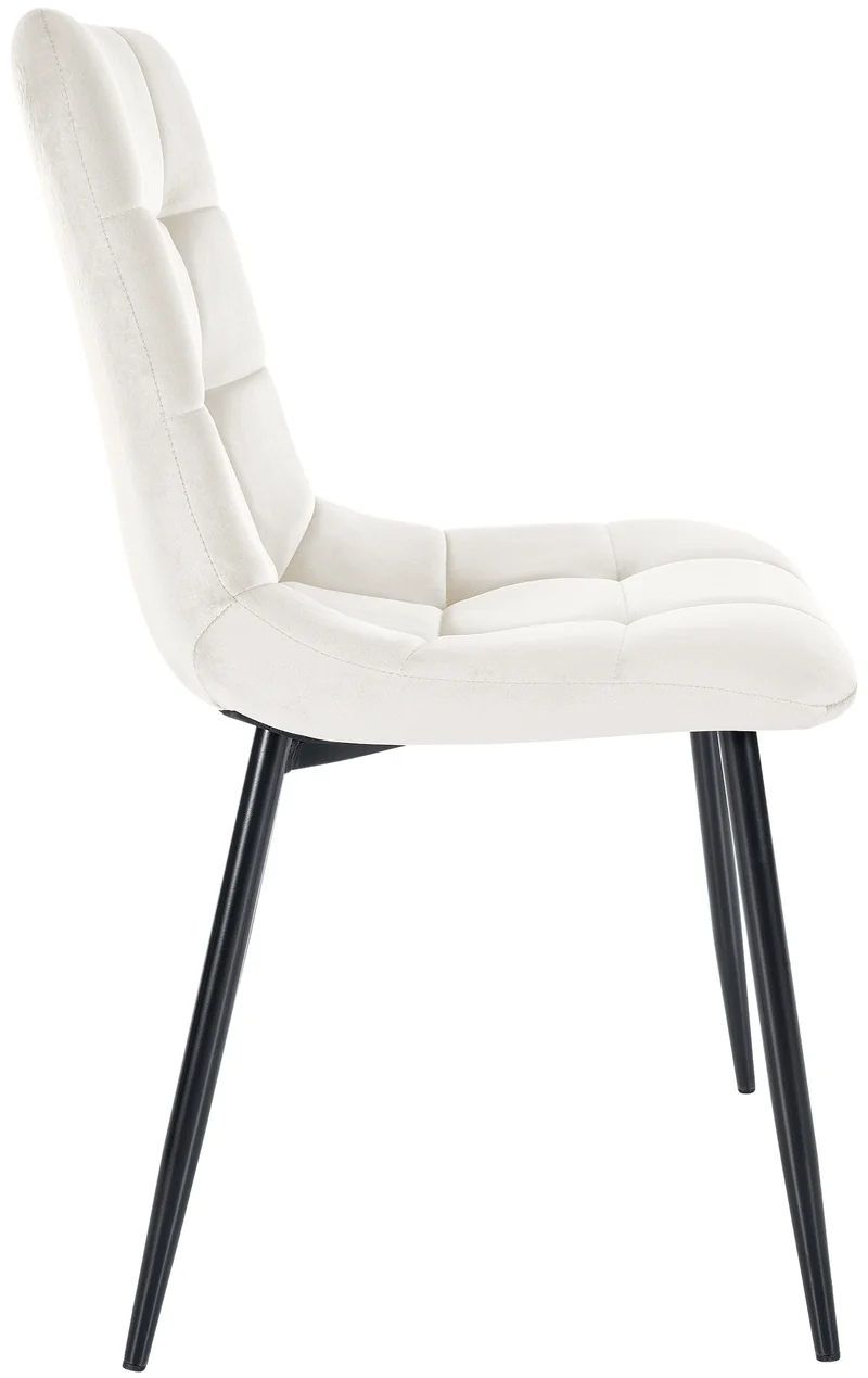 Chaise de salle à manger x1 coutures décoratives carrées en tissu velours blanc crème et métal noir 10_0002136