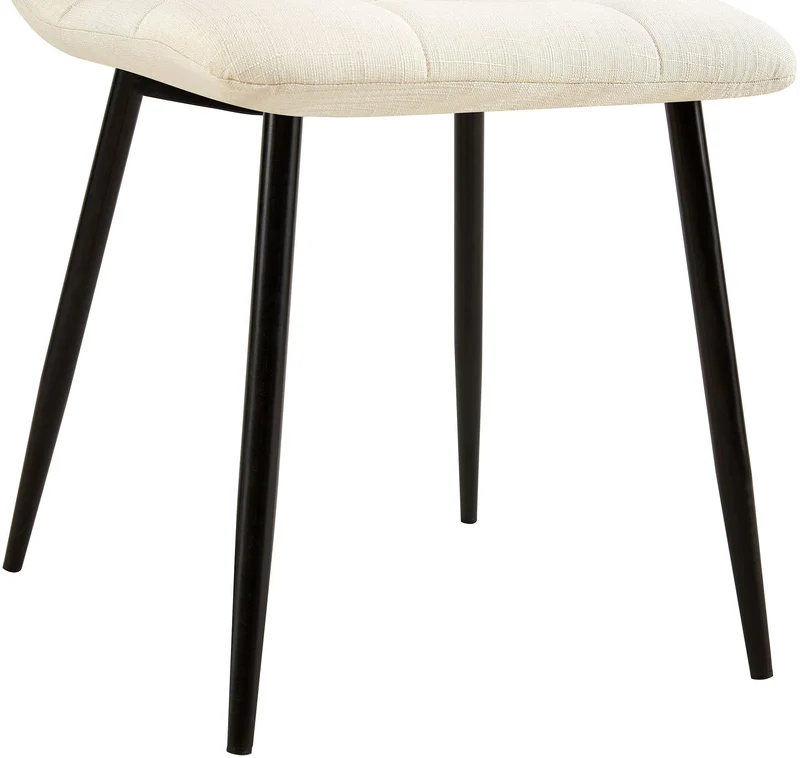 Chaise de salle à manger x1 coutures décoratives carrées en tissu crème et métal noir 10_0002142