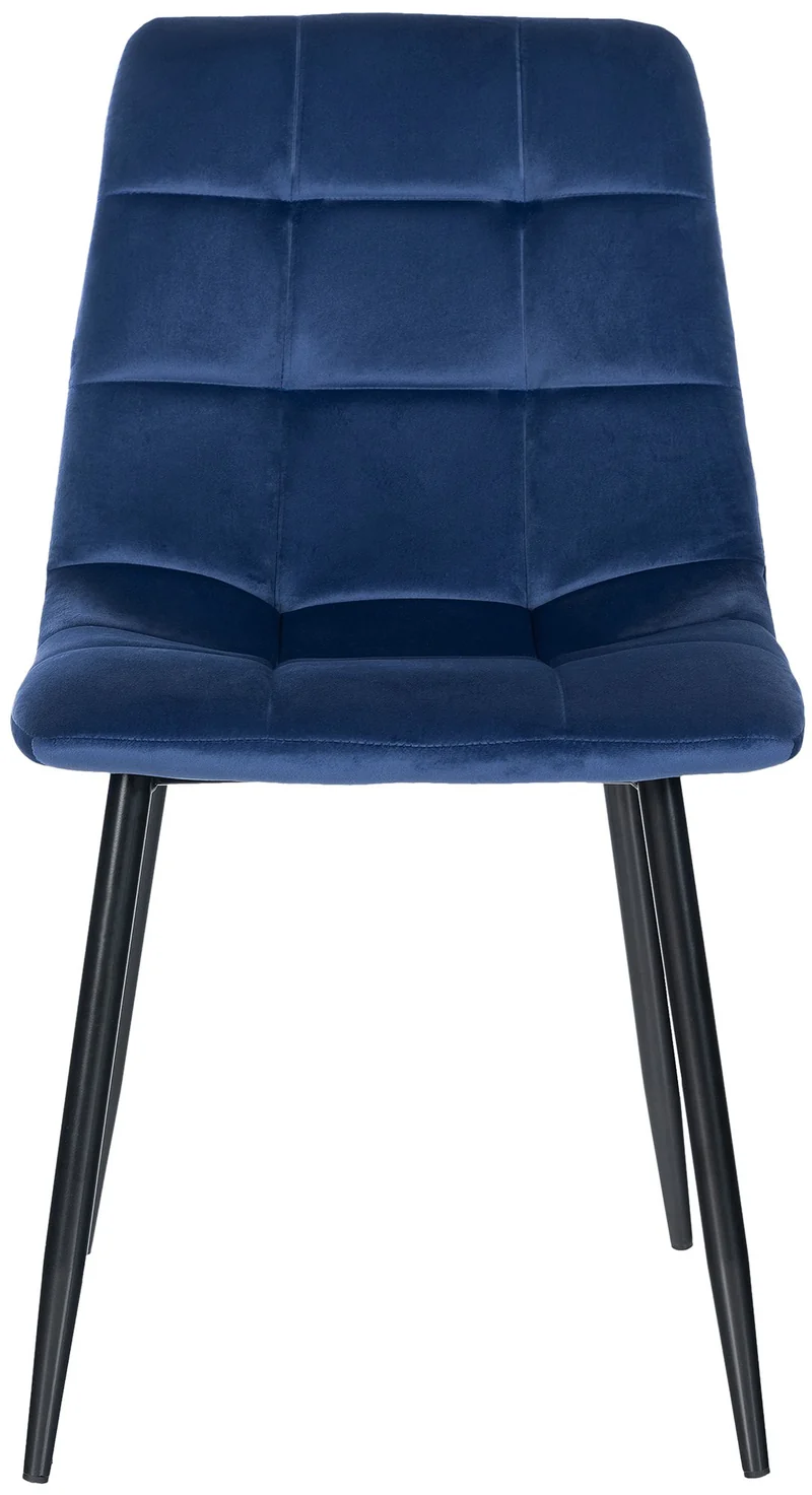 Chaise de salle à manger x1 coutures décoratives carrées en tissu velours bleu et métal noir 10_0002127