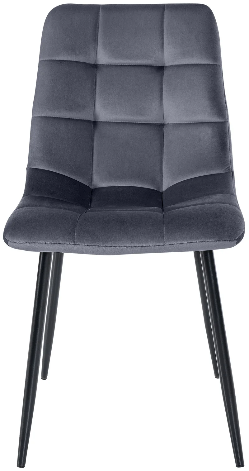 Chaise de salle à manger x1 coutures décoratives carrées en tissu velours gris foncé et métal noir 10_0002135