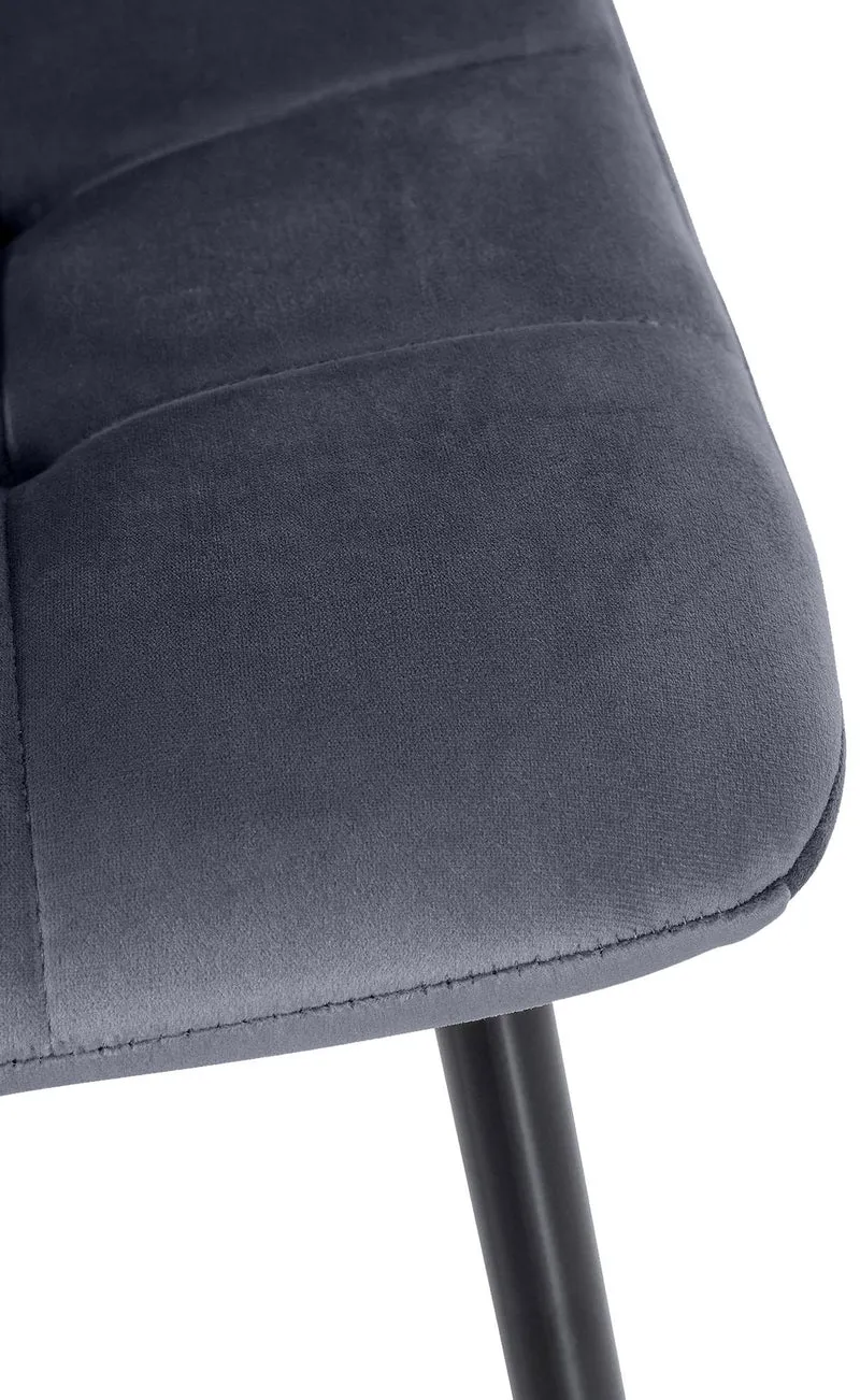 Chaise de salle à manger x1 coutures décoratives carrées en tissu velours gris foncé et métal noir 10_0002135