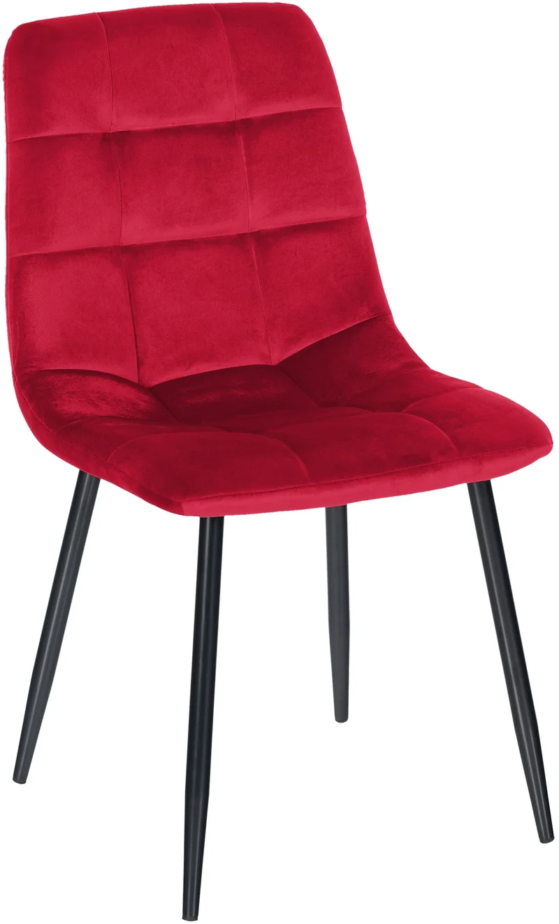 Chaise de salle à manger x1 coutures décoratives carrées en tissu velours rouge et métal noir 10_0002134