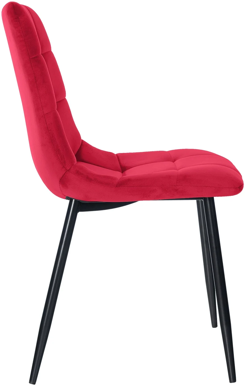 Chaise de salle à manger x1 coutures décoratives carrées en tissu velours rouge et métal noir 10_0002134