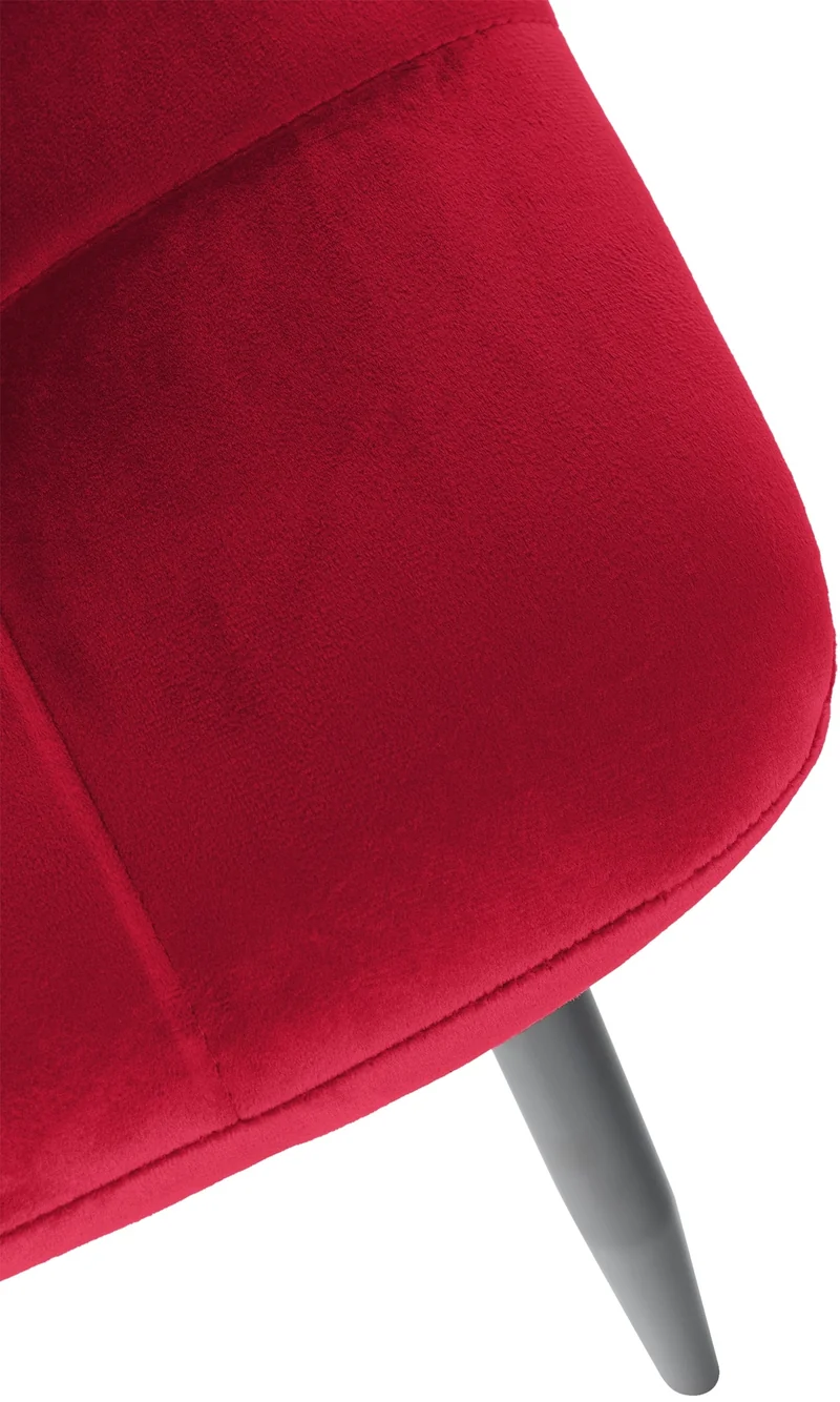 Chaise de salle à manger x1 coutures décoratives carrées en tissu velours rouge et métal noir 10_0002134