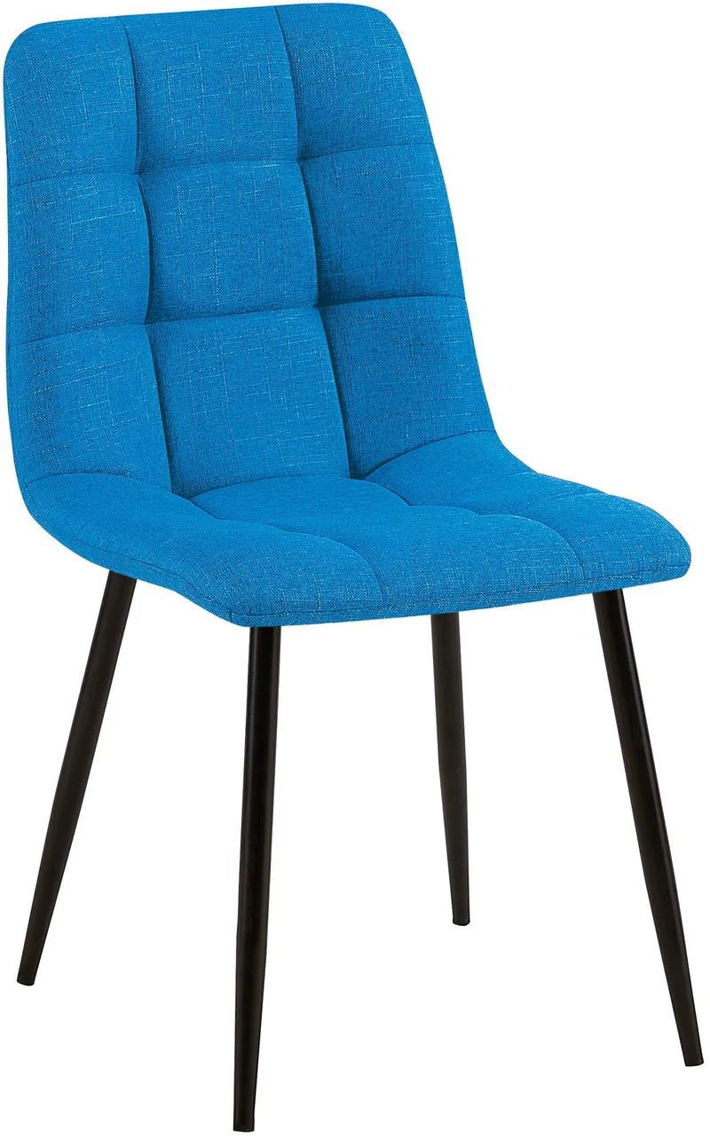 Chaise de salle à manger x1 coutures décoratives carrées en tissu turquoise et métal noir 10_0002144