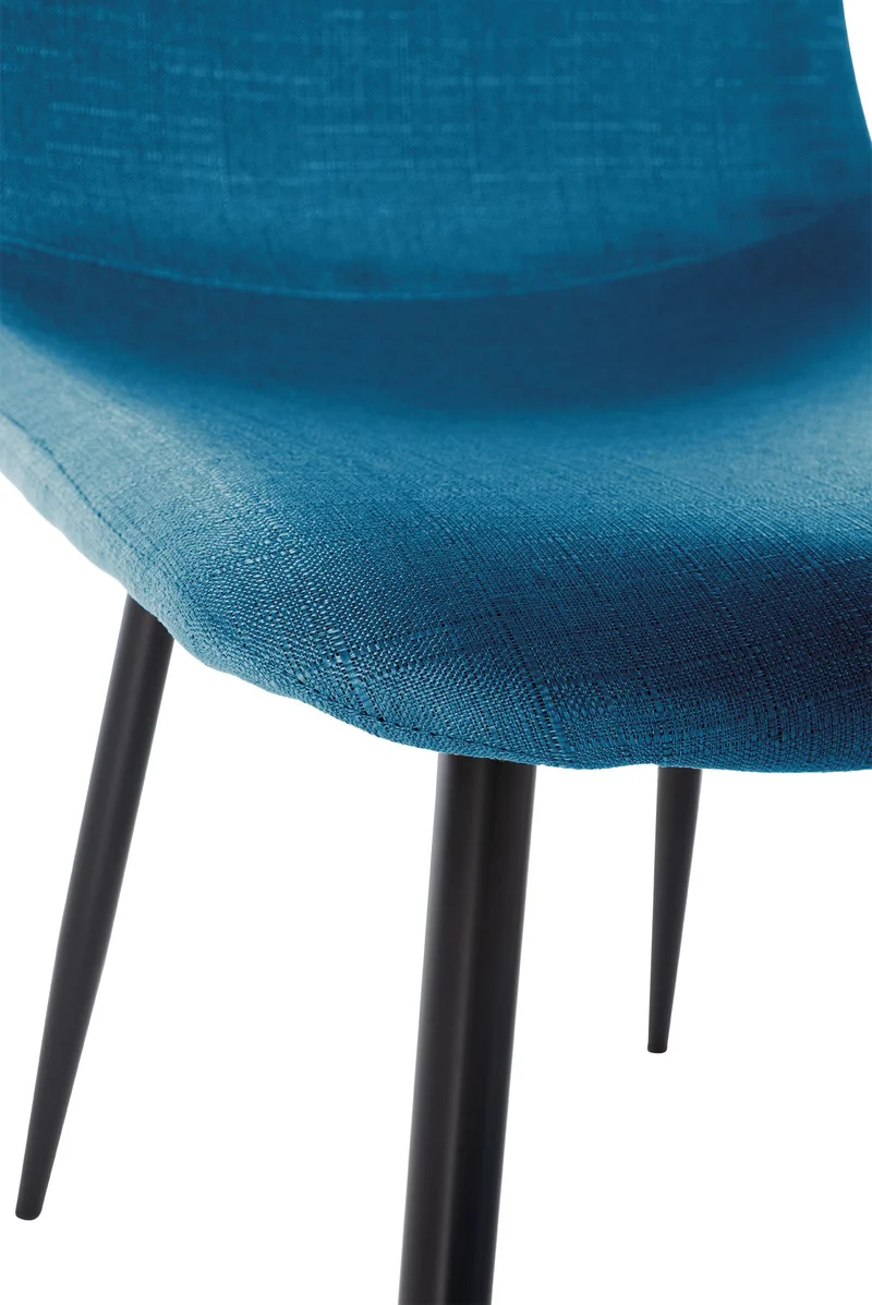 Chaise de salle à manger x1 design simple avec pieds en métal noir assise en tissu bleu 10_0002070