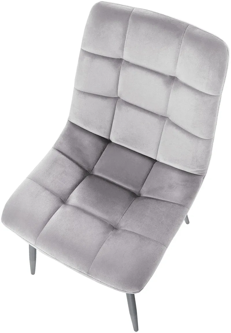 Chaise de salle à manger x1 coutures décoratives carrées en tissu velours gris et métal noir 10_0002131