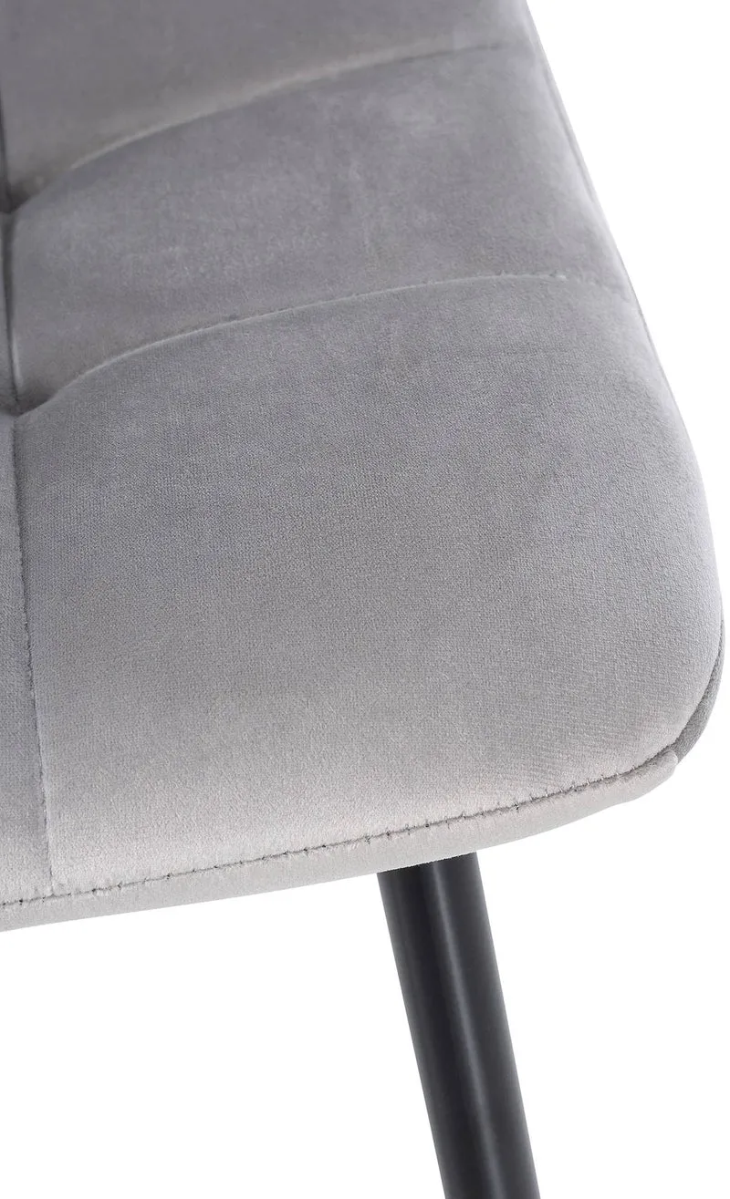 Chaise de salle à manger x1 coutures décoratives carrées en tissu velours gris et métal noir 10_0002131