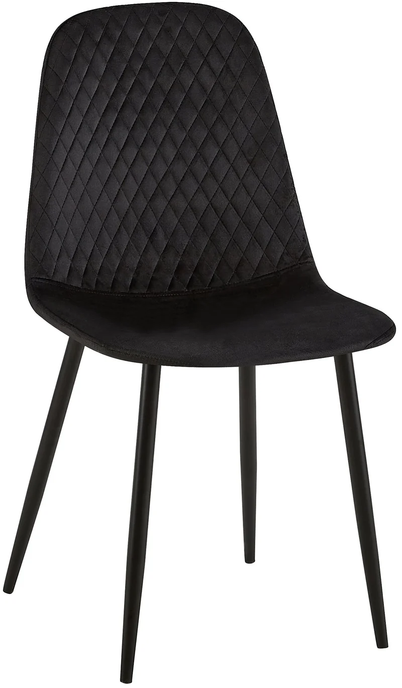 Chaise de salle à manger x1 coutures décoratives losanges assise en velours noir pieds métal noir mat 10_0002245