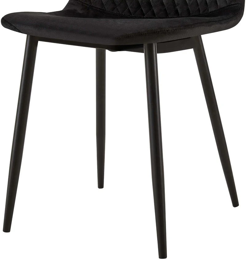 Chaise de salle à manger x1 coutures décoratives losanges assise en velours noir pieds métal noir mat 10_0002245
