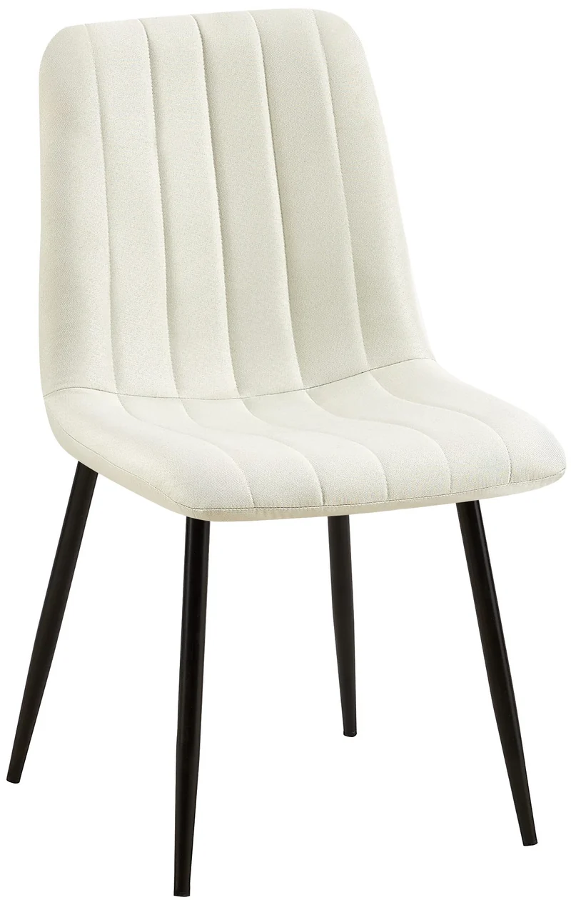 Chaise de salle à manger x1 coutures décoratives verticales assise en tissu crème pieds en métal noir 10_0002211