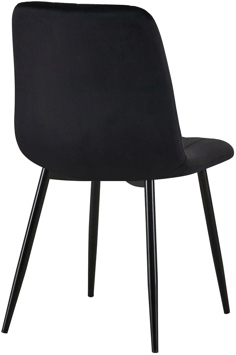 Chaise de salle à manger x1 coutures décoratives verticales assise en tissu velours noir pieds en métal noir 10_0002199