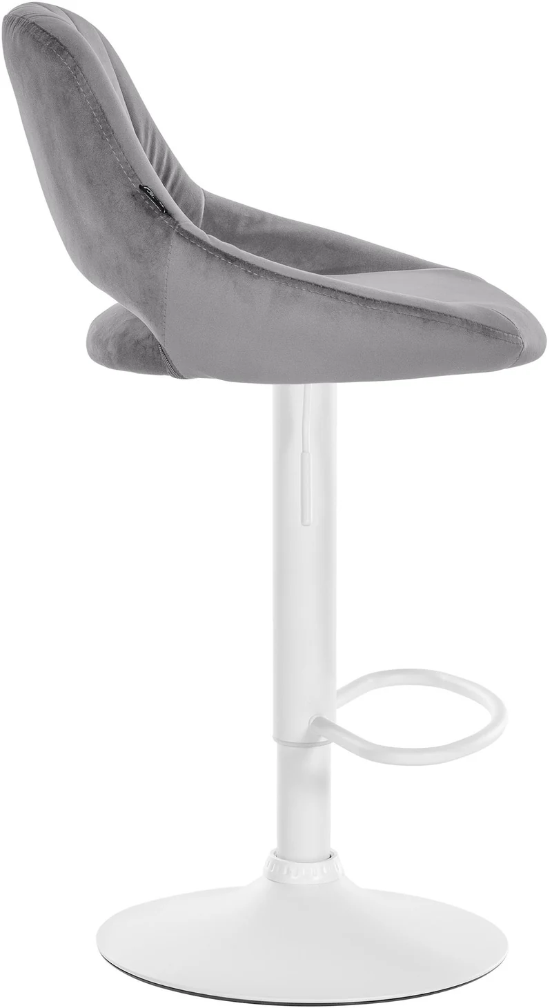 Lot de 2 tabourets de bar réglables en velours gris foncé dossier ajouré et pied métal blanc 10_0006264