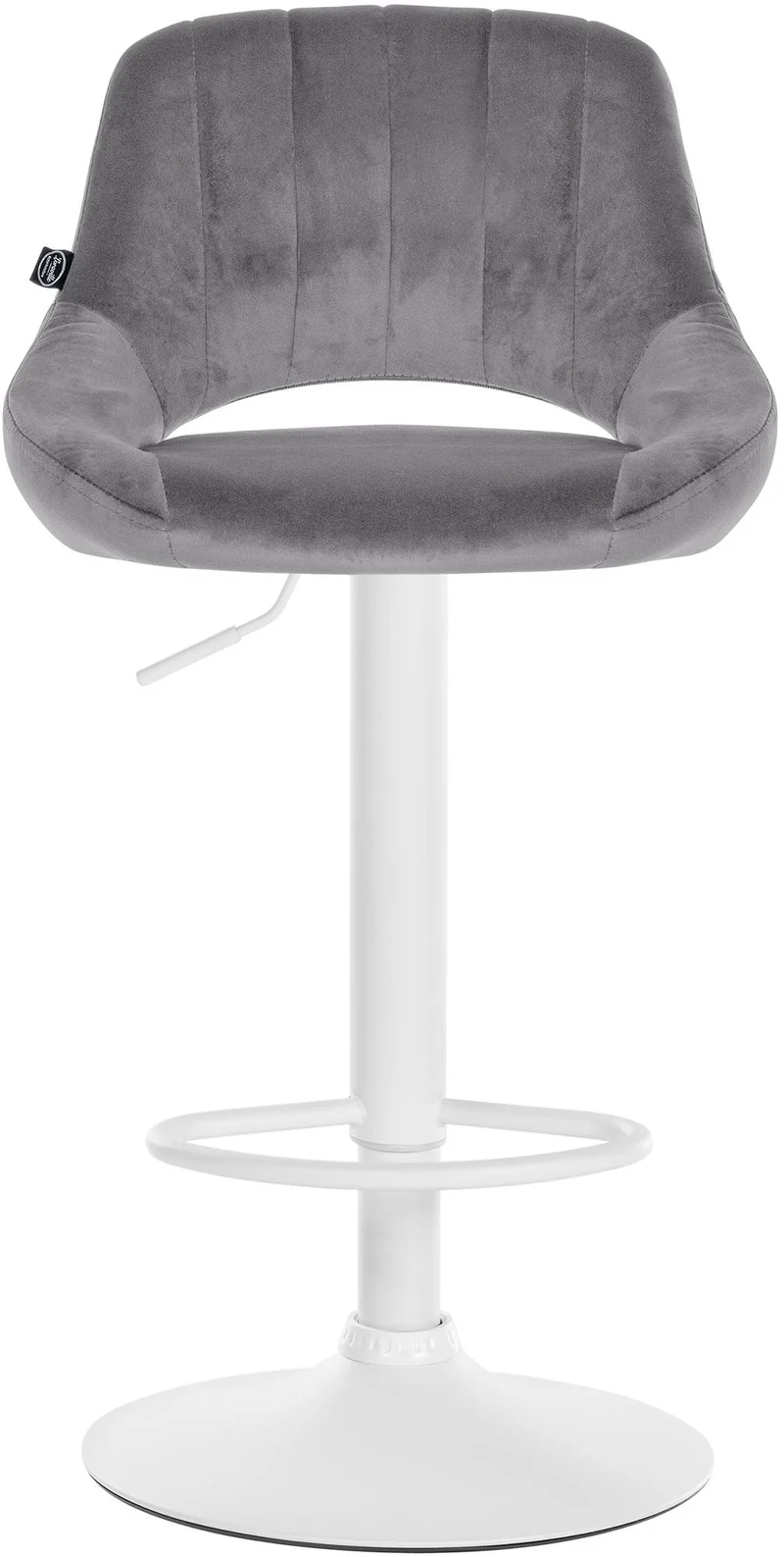 Lot de 2 tabourets de bar réglables en velours gris foncé dossier ajouré et pied métal blanc 10_0006264