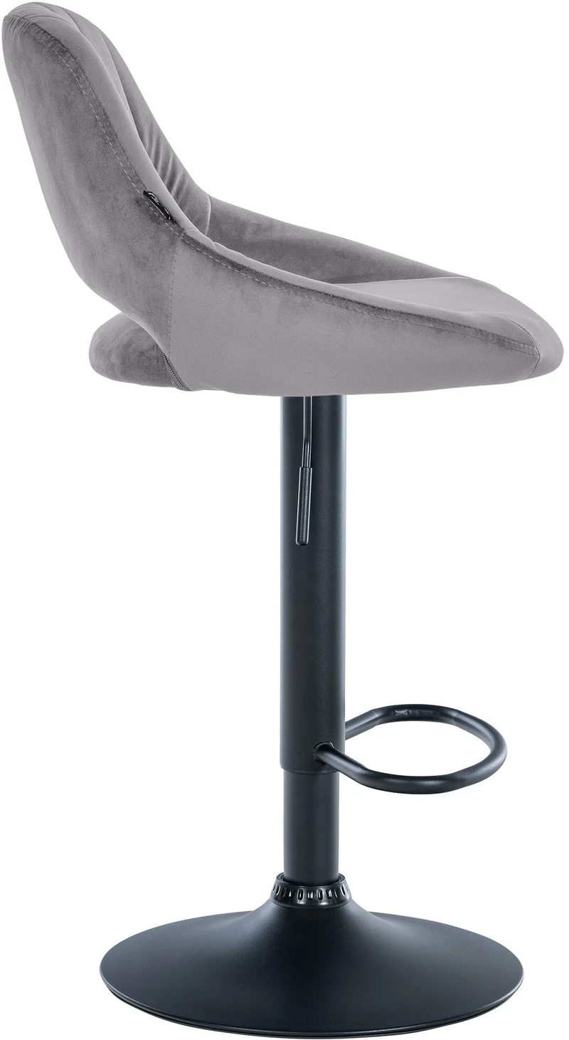 Lot de 2 tabourets de bar réglables en velours gris foncé dossier ajouré et pied métal noir 10_0005887