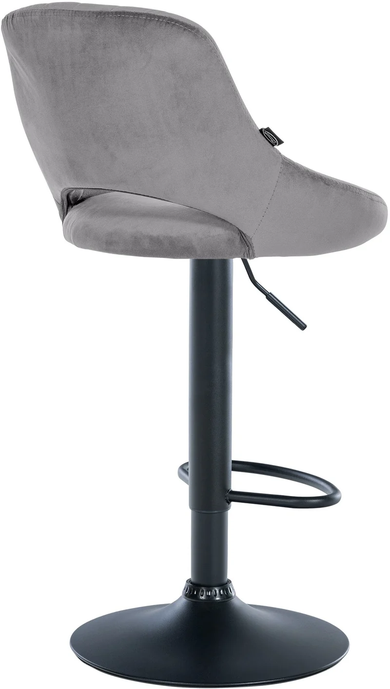 Lot de 2 tabourets de bar réglables en velours gris foncé dossier ajouré et pied métal noir 10_0005887