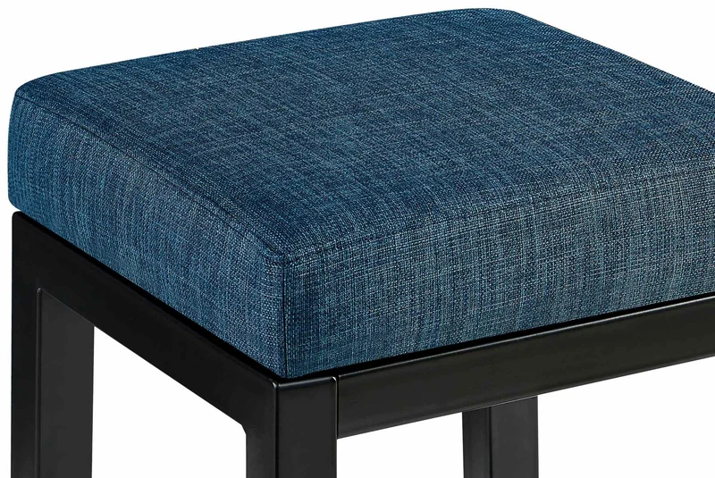 Tabouret de bar x1 assise carrée rembourrée en tissu bleu hauteur d'assise 78 cm structure en métal noir 10_0005754