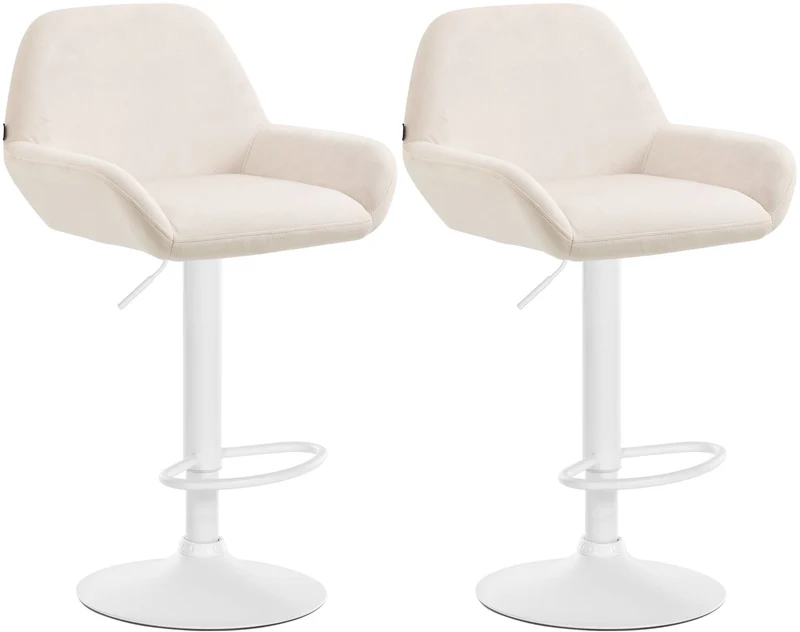 Lot de 2 tabourets de bar avec repose-pieds et accoudoirs en similicuir crème piètement en trompette métal blanc 10_0006885