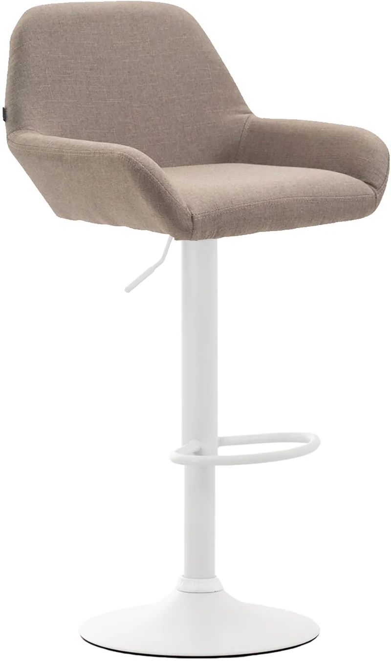Lot de 2 tabourets de bar avec repose-pieds et accoudoirs en tissu taupe piètement en trompette métal blanc 10_0006102