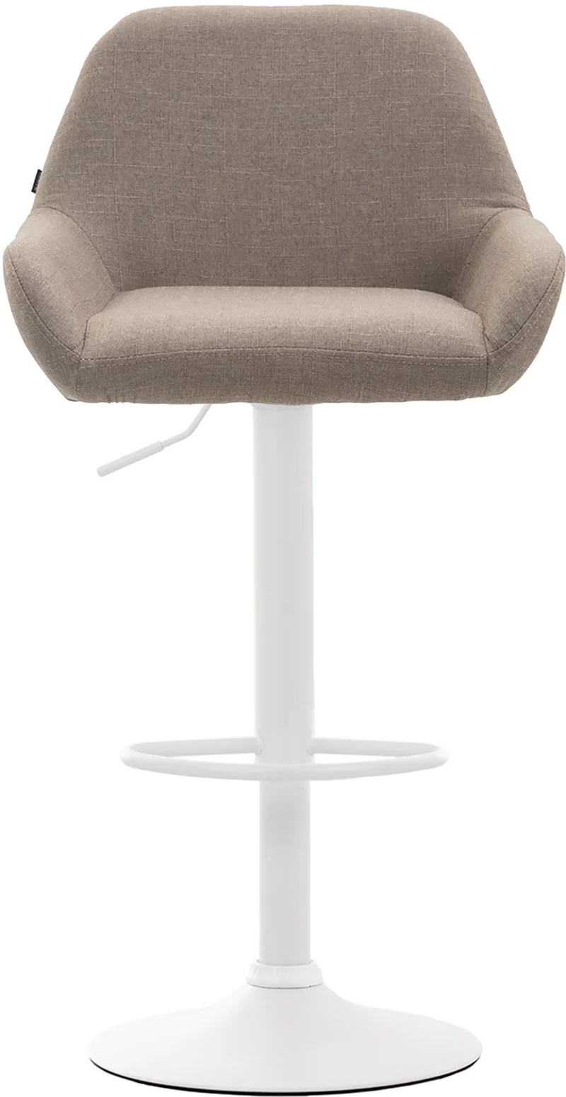 Lot de 2 tabourets de bar avec repose-pieds et accoudoirs en tissu taupe piètement en trompette métal blanc 10_0006102