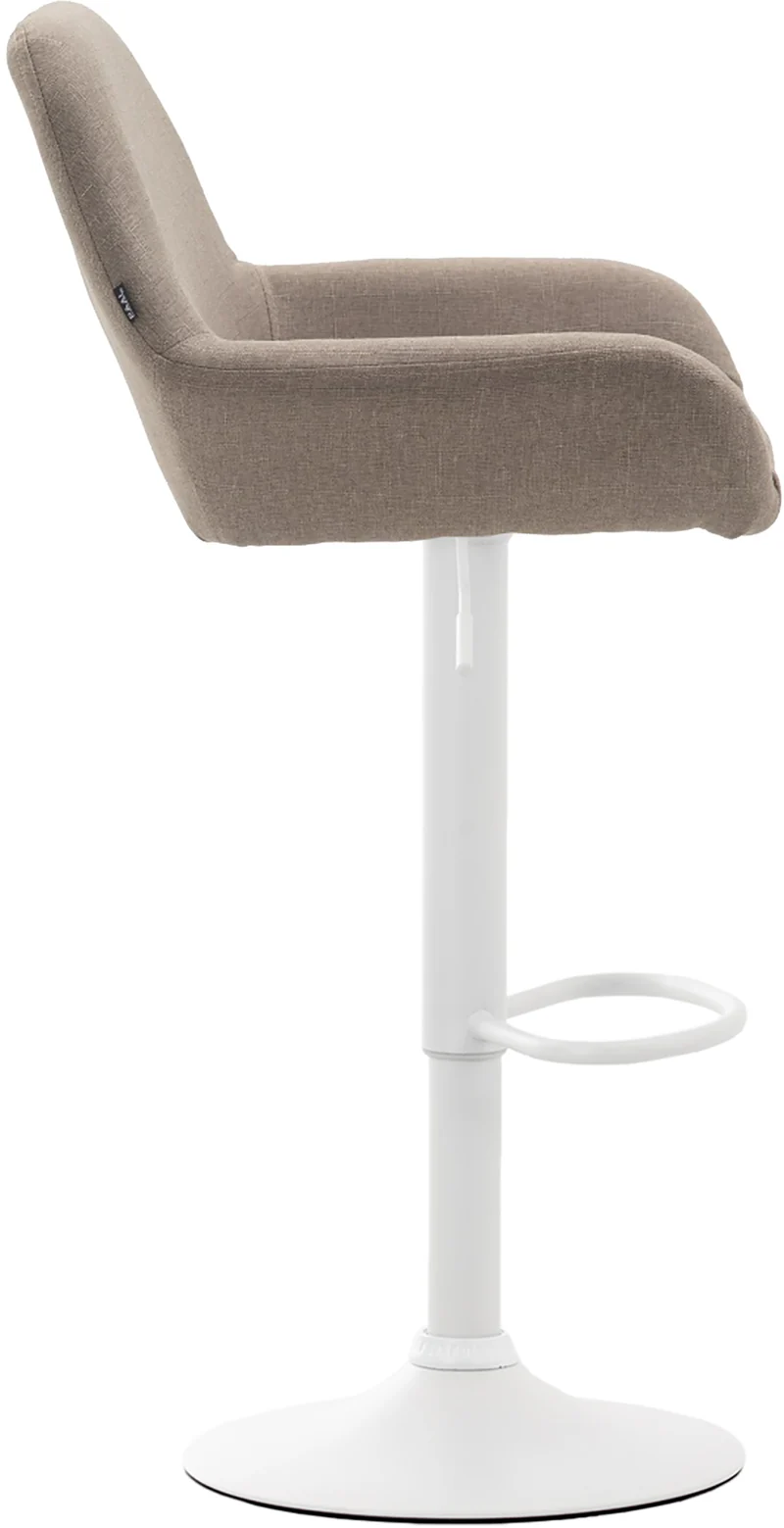 Lot de 2 tabourets de bar avec repose-pieds et accoudoirs en tissu taupe piètement en trompette métal blanc 10_0006102
