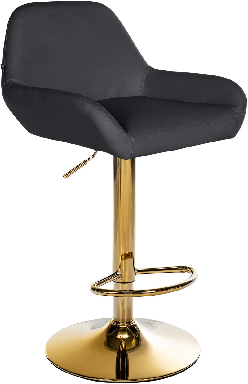 Tabouret de bar x1 avec repose-pieds et accoudoirs en similicuir noir piètement en trompette métal doré 10_0006022