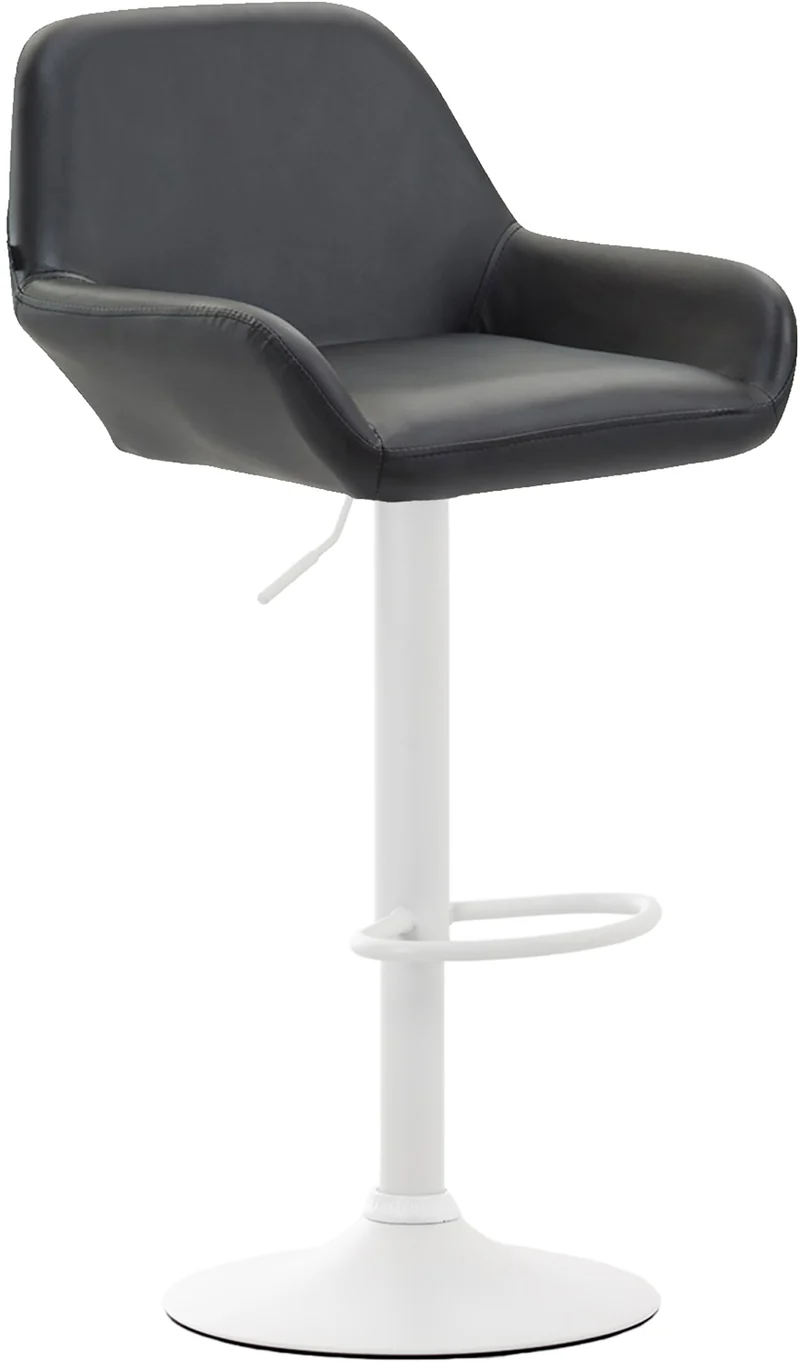 Tabouret de bar x1 avec repose-pieds et accoudoirs en similicuir noir piètement en trompette métal blanc 10_0006021