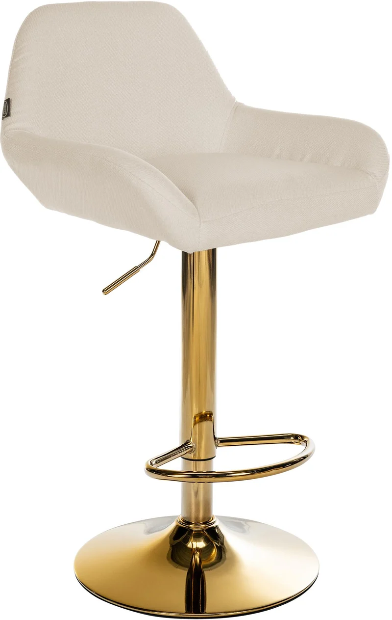 Tabouret de bar x1 avec repose-pieds et accoudoirs en tissu crème piètement en trompette métal doré 10_0005797