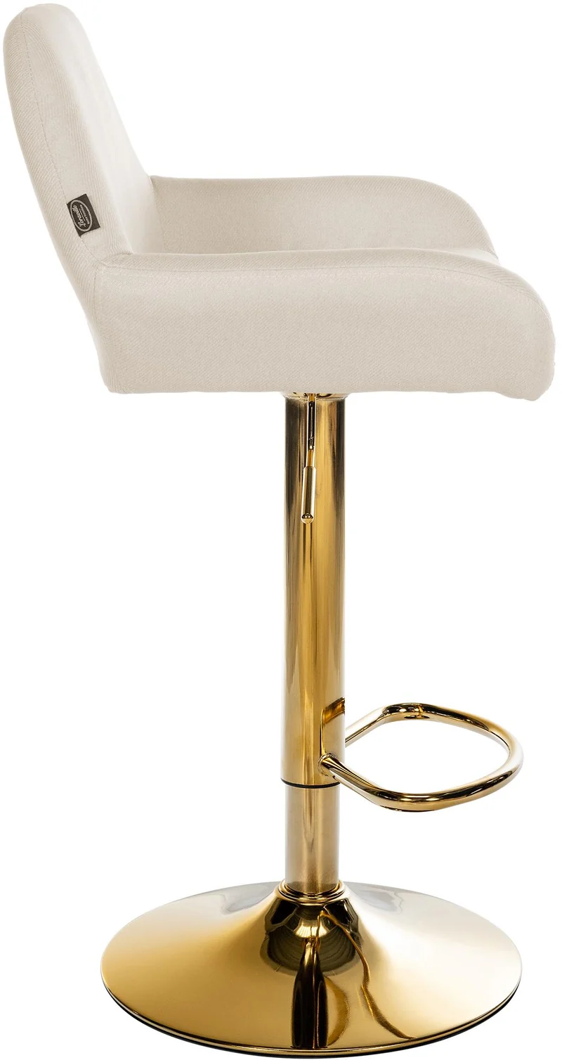 Tabouret de bar x1 avec repose-pieds et accoudoirs en tissu crème piètement en trompette métal doré 10_0005797