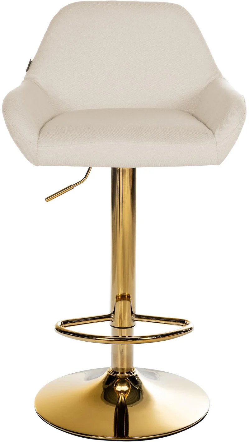 Tabouret de bar x1 avec repose-pieds et accoudoirs en tissu crème piètement en trompette métal doré 10_0005797