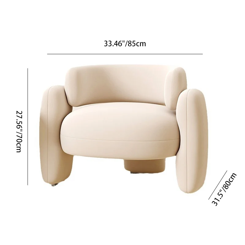 Contemporary Scandinavian Cream Round Curve Plywood Eucalyptus Wood Velvet Accent Chair Backrest Armrest For Living Room