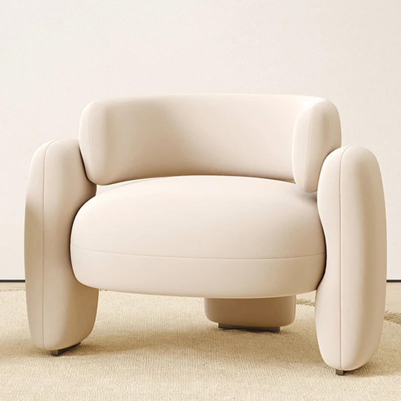 Contemporary Scandinavian Cream Round Curve Plywood Eucalyptus Wood Velvet Accent Chair Backrest Armrest For Living Room