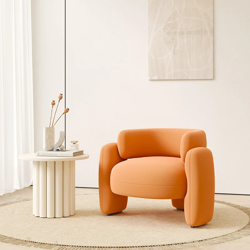 Contemporary Scandinavian Cream Round Curve Plywood Eucalyptus Wood Velvet Accent Chair Backrest Armrest For Living Room