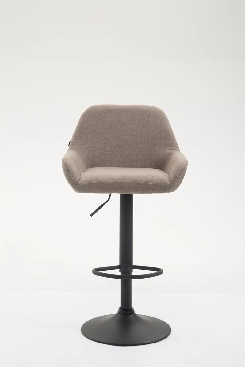 Tabouret de bar x1 avec repose-pieds et accoudoirs en tissu taupe piètement en trompette métal noir 10_0005607