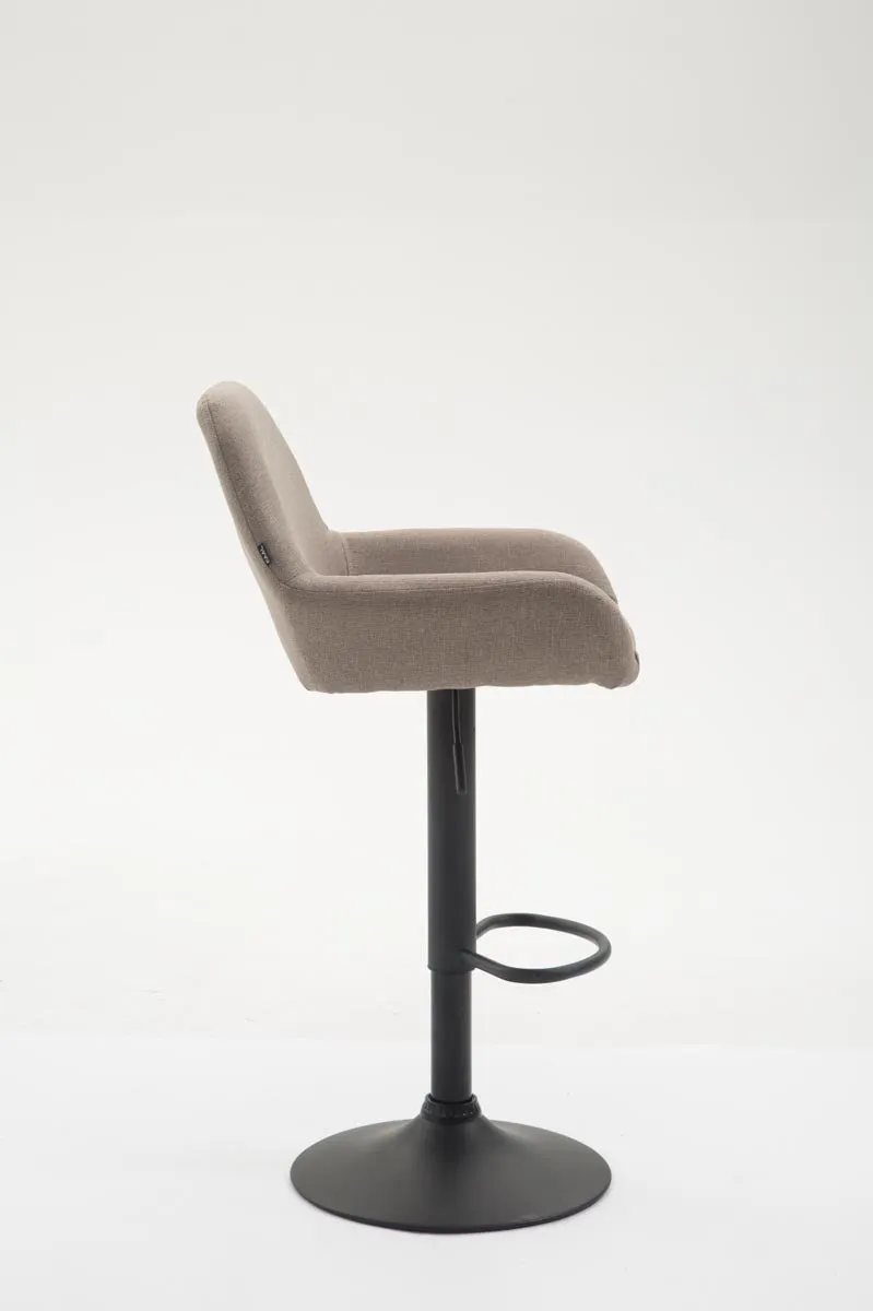 Tabouret de bar x1 avec repose-pieds et accoudoirs en tissu taupe piètement en trompette métal noir 10_0005607