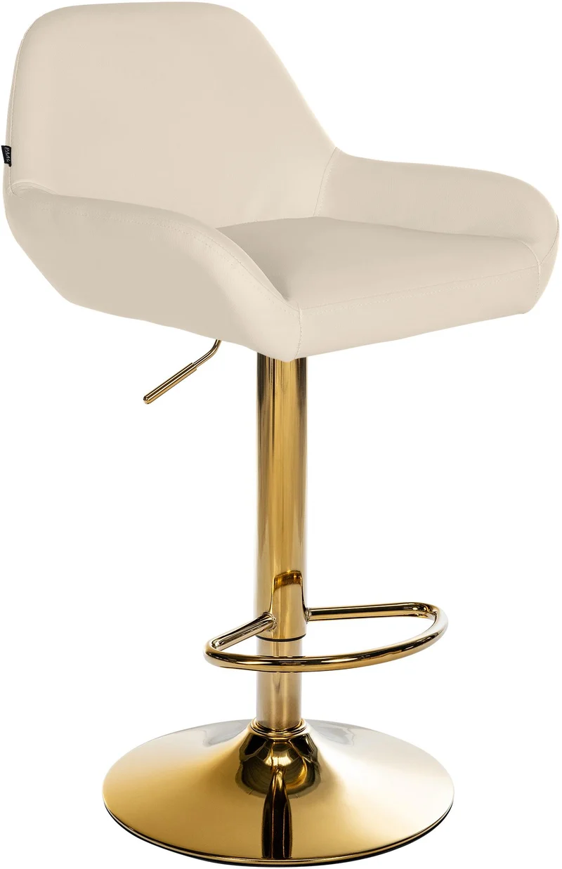 Tabouret de bar x1 avec repose-pieds et accoudoirs en similicuir crème piètement en trompette métal doré 10_0005606